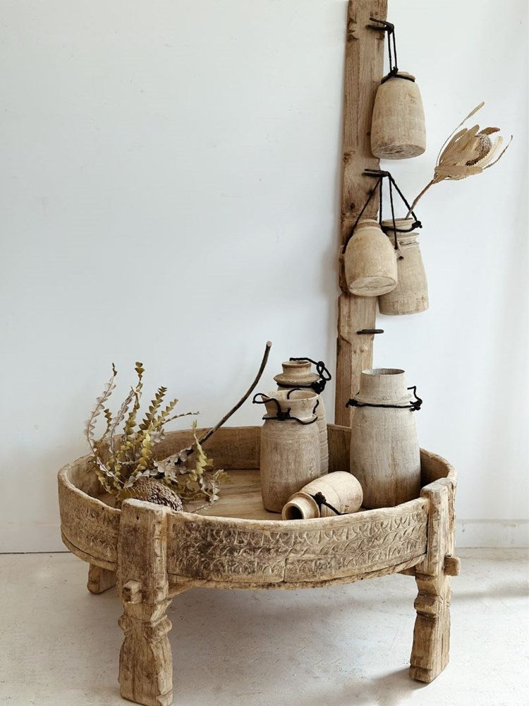 Vintage Indian Wooden Pot - 05 - Barefoot Gypsy Homewares