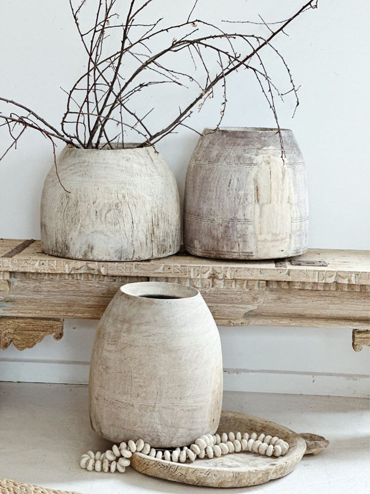 Vintage Indian Wooden Pot - Barefoot Gypsy Homewares