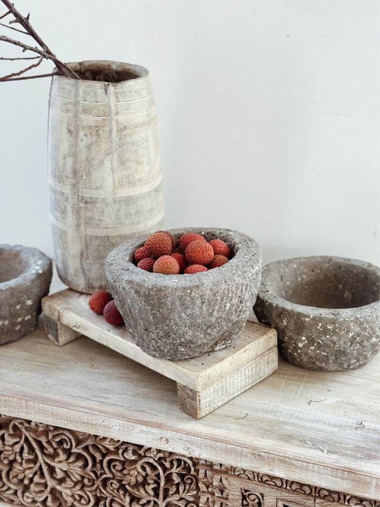 Vintage Indian Stone Bowl - 01 - Barefoot Gypsy Homewares