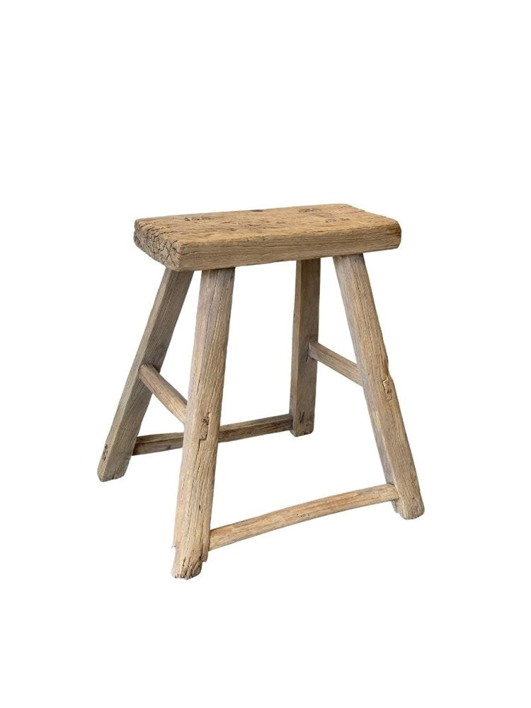 Simu | Vintage Elm Wood Workers Stool - Barefoot Gypsy Homewares