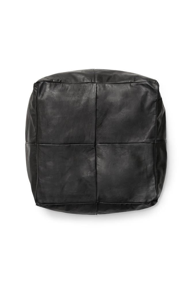 Moroccan Leather Pouffe - Black - Barefoot Gypsy Homewares