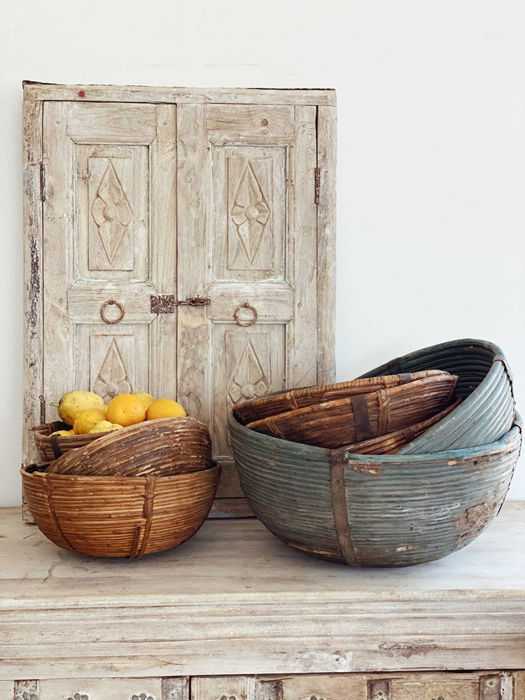 Vintage Indian Bamboo Basket - Barefoot Gypsy Homewares