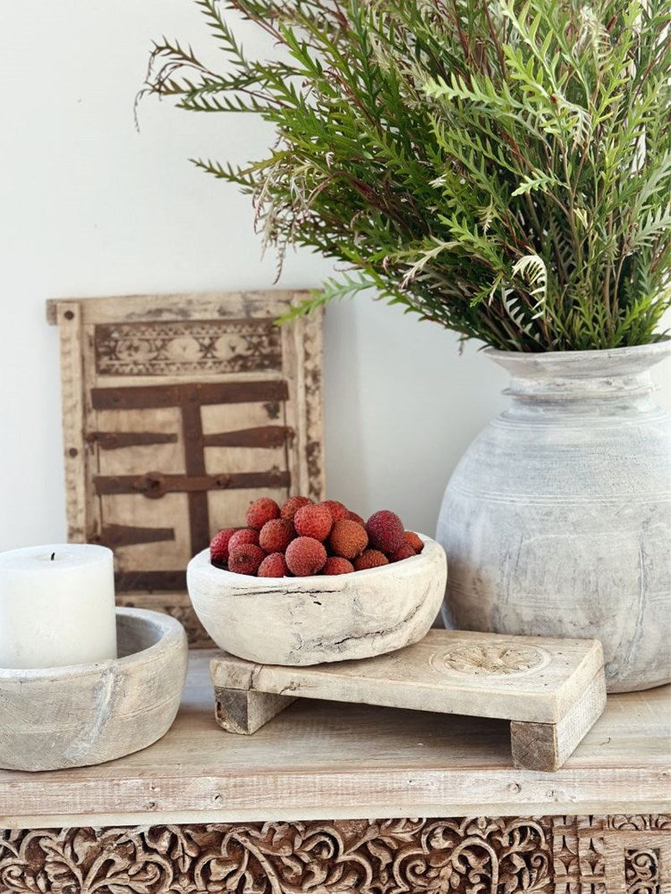Vintage Indian Wooden Bowl - 04 - Barefoot Gypsy Homewares