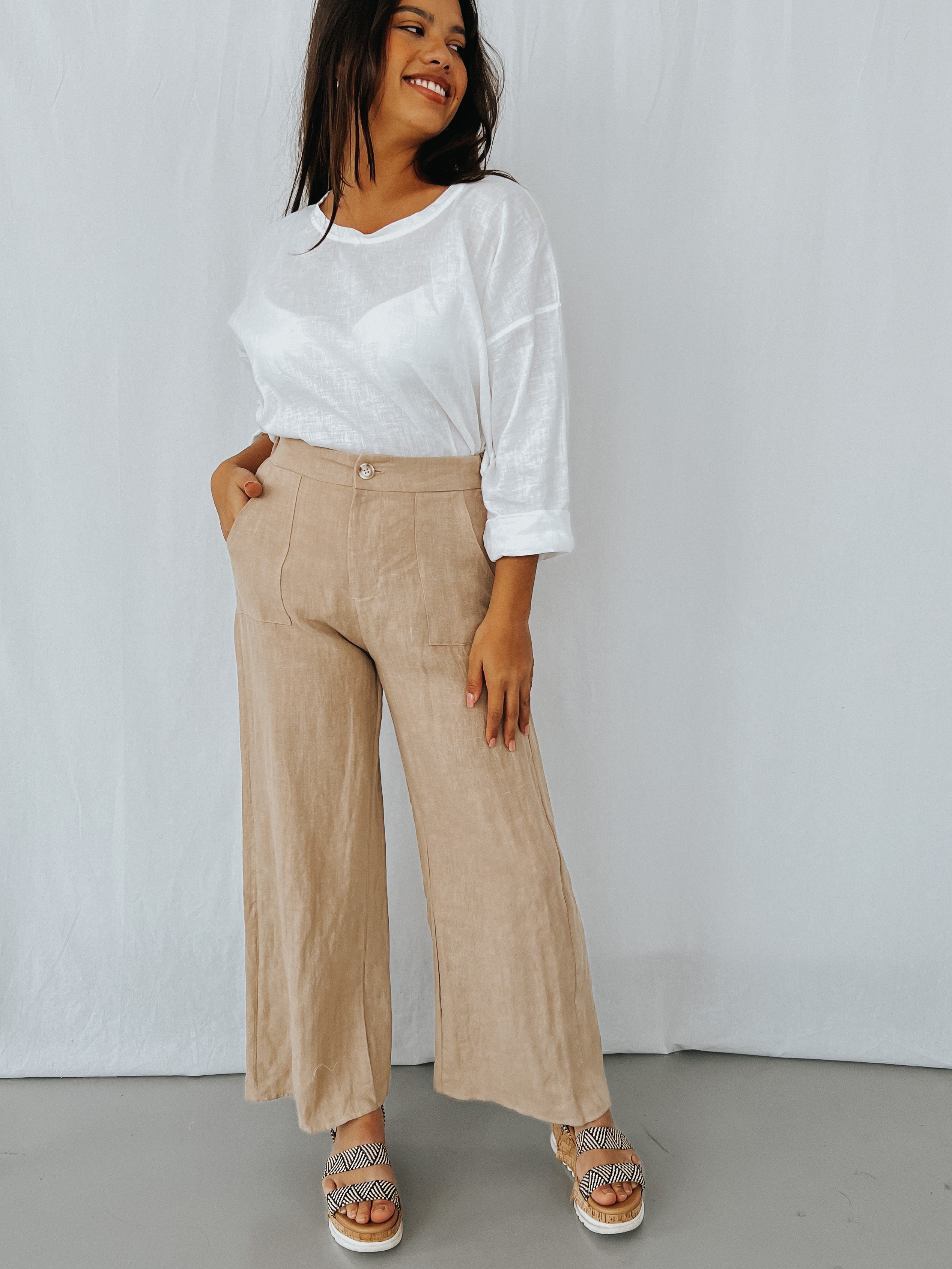Jude Linen Pants - Camel - Product Image