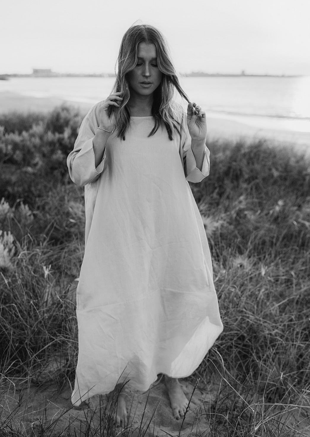 Joselin Linen Dress in Dove White - Product Image