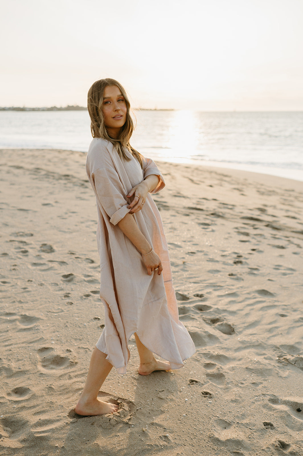 Joselin Linen Dress in Dust Storm - Product Image