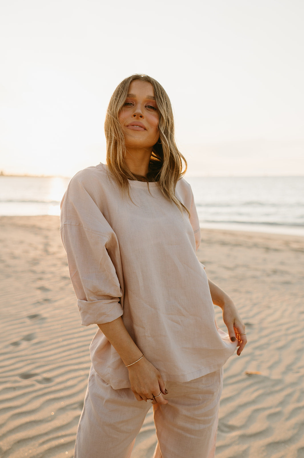 Allegra Linen Top in Dust Storm - Product Image