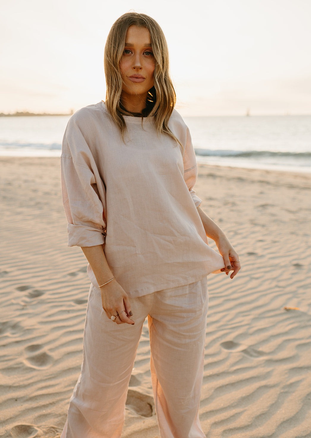 Allegra Linen Top in Dust Storm - Product Image