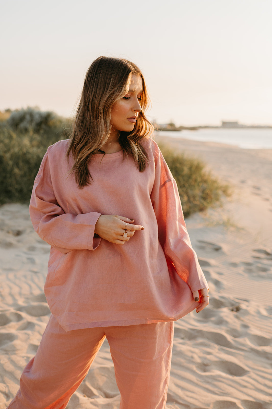 Allegra Linen Top in Old Rose - Product Image
