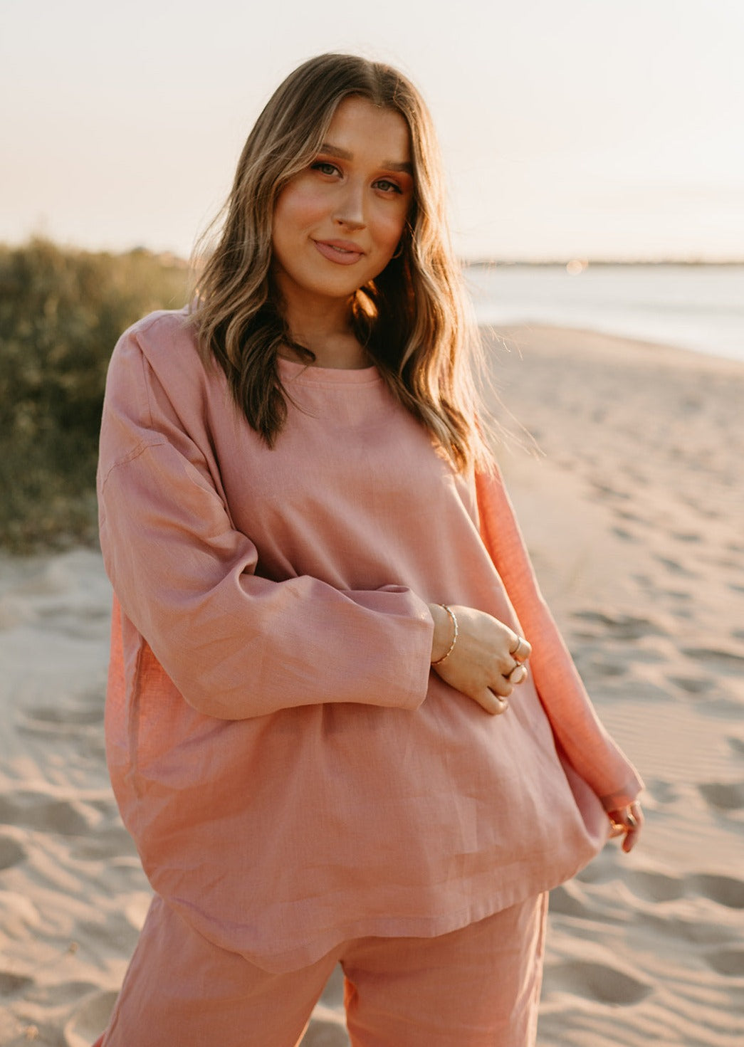 Allegra Linen Top in Old Rose - Product Image