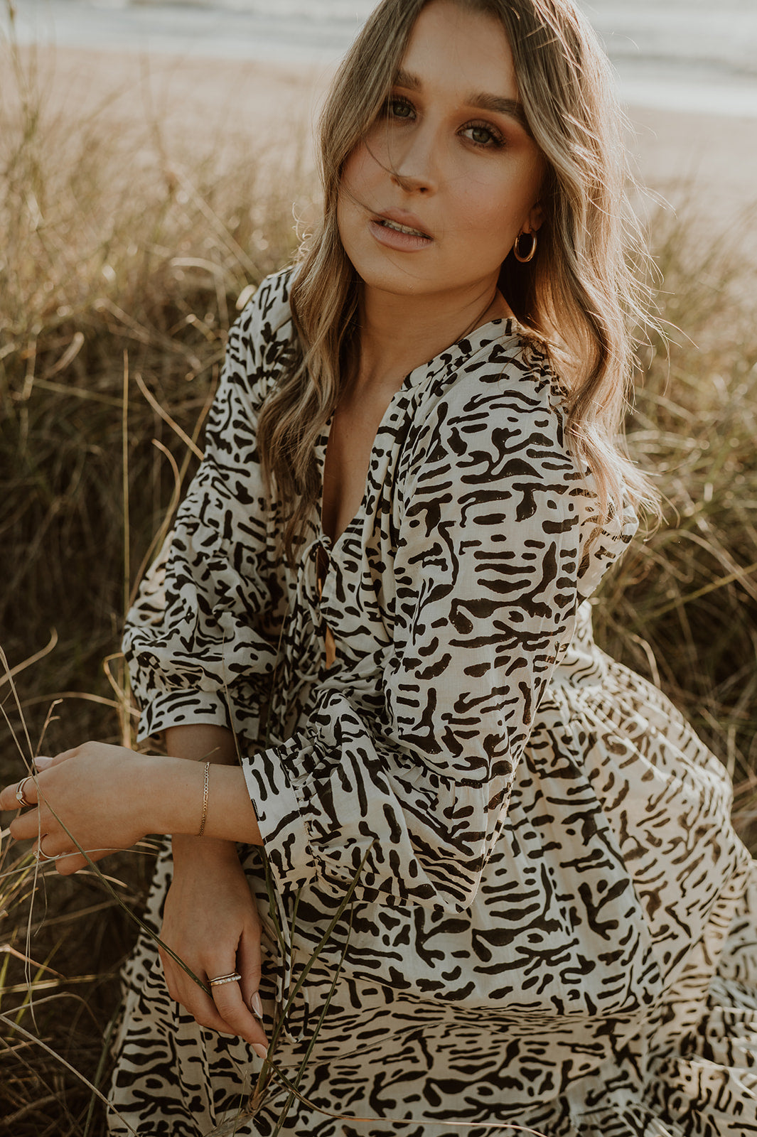 Sundar Block Printed Cotton Maxi Dress - Product Image