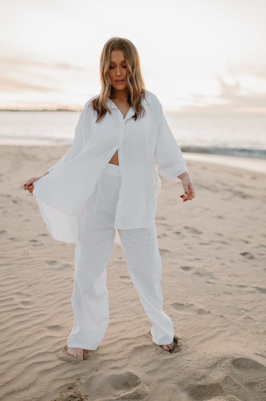 Athena Linen Pants in Dove White - Product Image