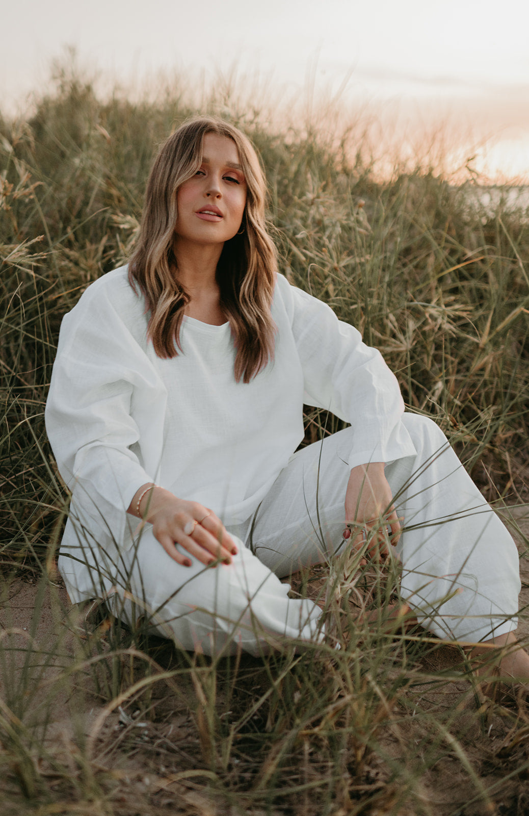 Allegra Linen Top in Dove White - Product Image