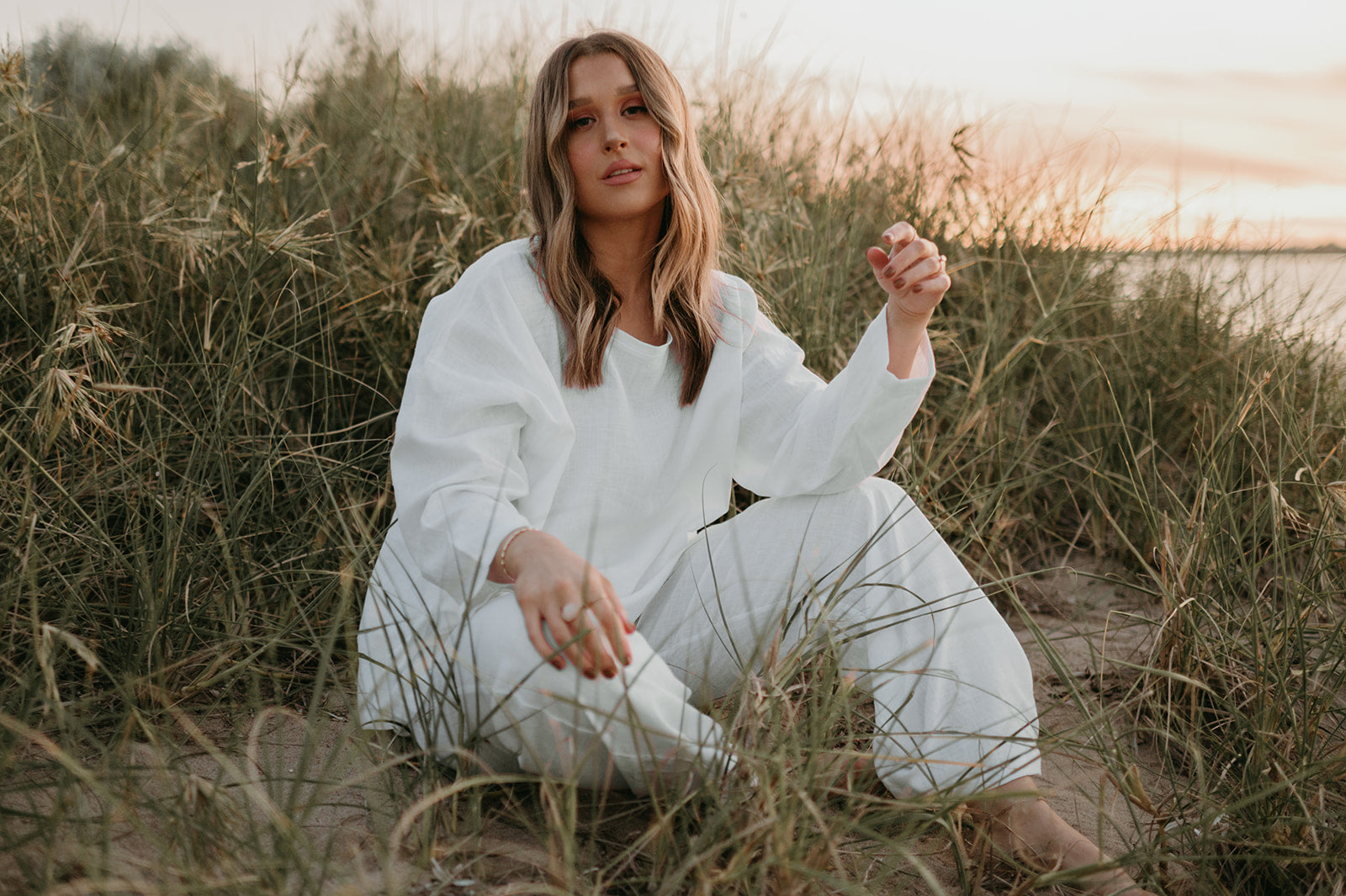 Allegra Linen Top in Dove White - Product Image