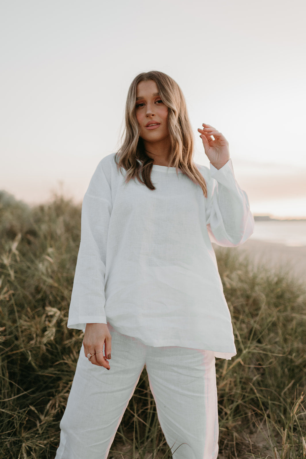 Allegra Linen Top in Dove White - Product Image