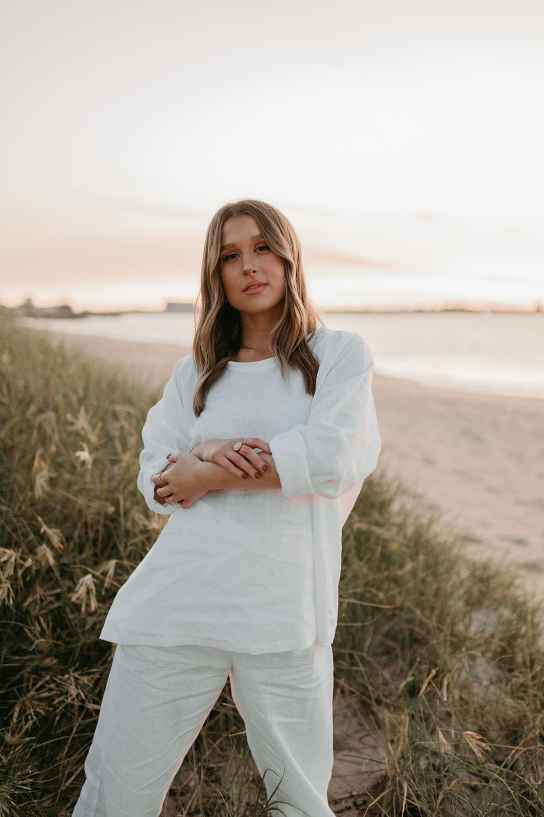 Allegra Linen Top in Dove White - Product Image