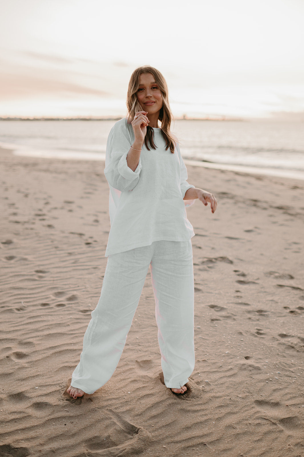 Athena Linen Pants in Dove White - Product Image