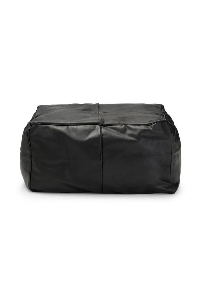 Moroccan Leather Pouffe - Black - Barefoot Gypsy Homewares