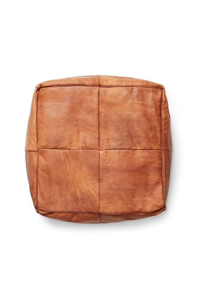 Moroccan Leather Pouffe - Tan - Barefoot Gypsy Homewares
