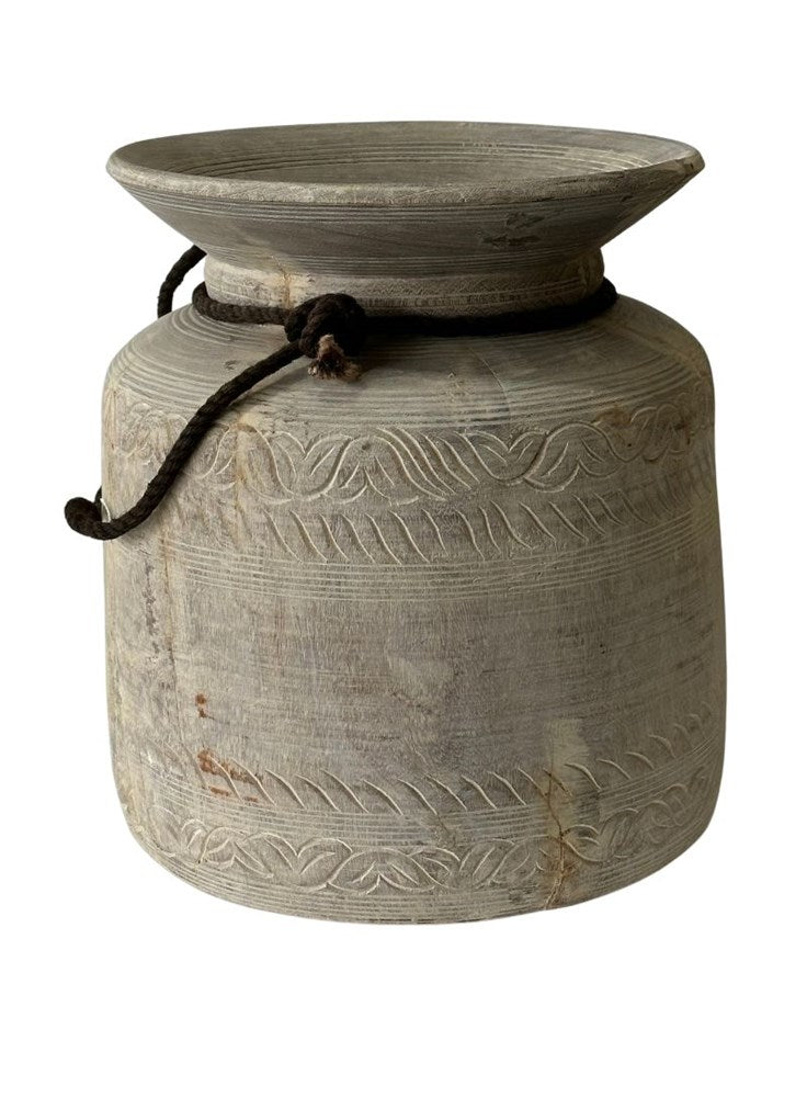 Vintage Indian Wooden Pot - Barefoot Gypsy Homewares