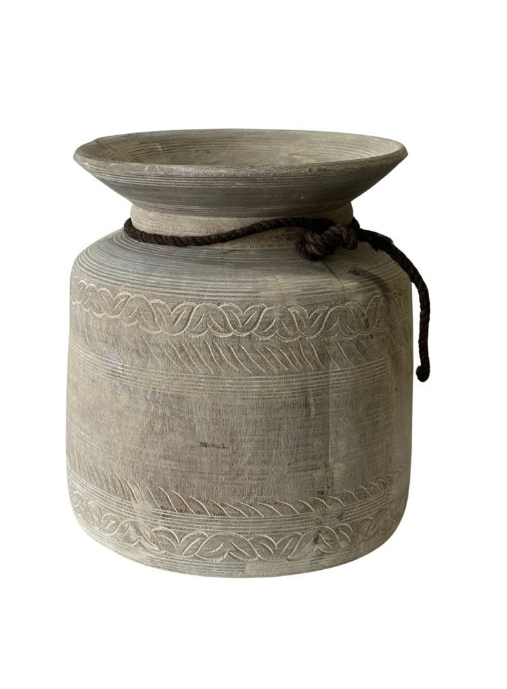 Vintage Indian Wooden Pot - Barefoot Gypsy Homewares